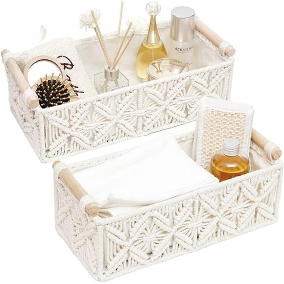 Macrame Storage Basket Boho Decor Baskets for Organizing Woven Decorative Basket - Picture 1 of 8